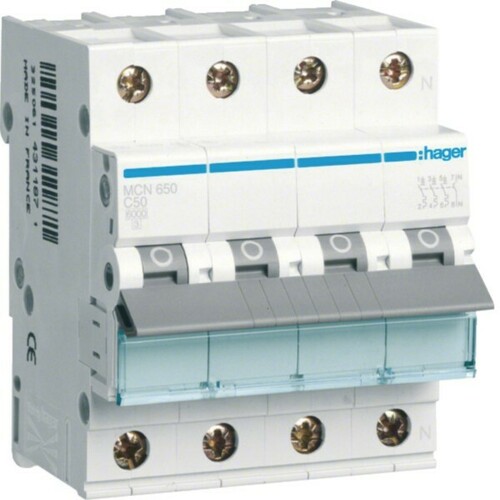 Hager Leitungsschutzschalter 3p+N, C-50A, 6kA MCN650