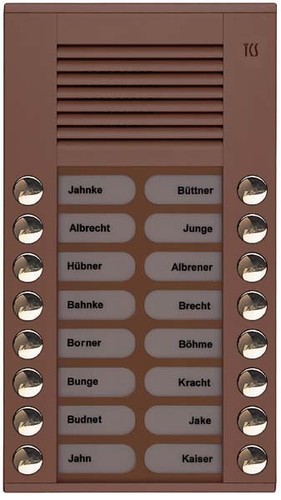 TCS Tür Control Audioaußenstation 2-reihig 16 Tasten AP bronze PES16-EB/04