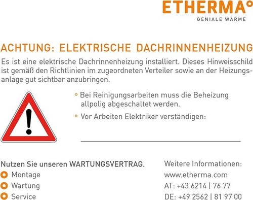 Etherma Warnaufkleber Dachrinnenheizun AKD