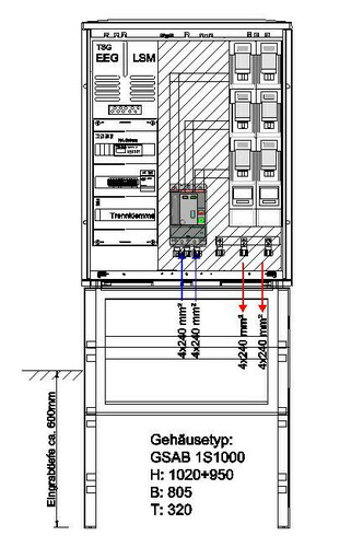 GSAB Elektrotechnik NA-Schutzschrank 200kW 1000x805x320 1S1000AR200kW2LSL2