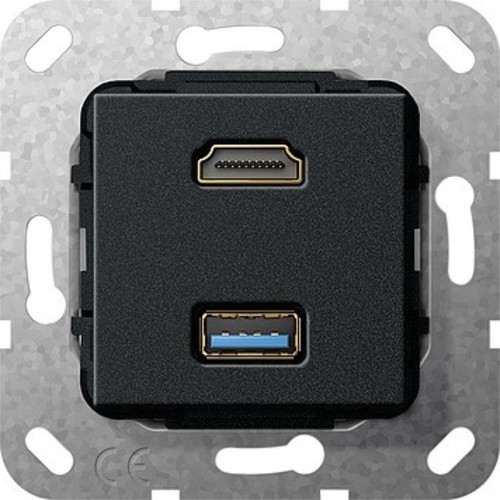 Gira UP Tragring HDMI und USB A schwarz Kabelpeitsche 567910 Gira UP Tragring HDMI und USB A schwarz Kabelpeitsche 567910