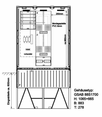 GSAB Elektrotechnik Zähleranschlußsäule 2 Zähler 03.88.1P21HSA