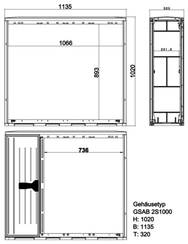 GSAB Elektrotechnik Kabelverteilerschrank HxBxT:1020x1135x320 2S1000ES1ES2