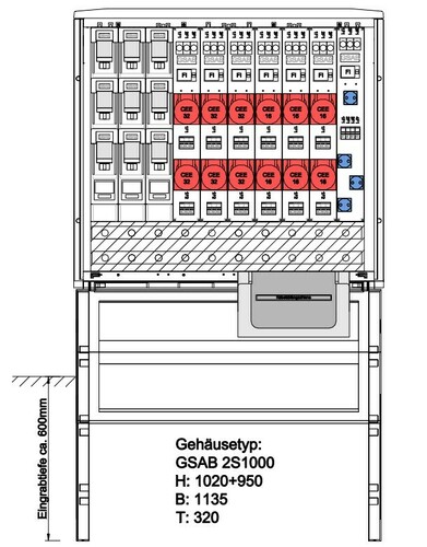 GSAB Elektrotechnik Festplatzverteiler HxBxT:1000x1135x320 2S103LSL2Sy332316S