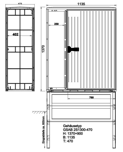 GSAB Elektrotechnik Verteilerschrank HxBxT:1300x1135x470 2S1300DS1DS2-470