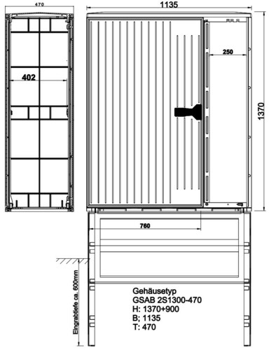 GSAB Elektrotechnik Verteilerschrank HxBxT:1300x1135x470 2S1300DS2ES1-470