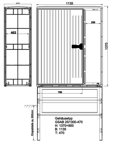 GSAB Elektrotechnik Kabelverteilerschrank HxBxT:1300x1135x470 2S1300ES2ES1-470