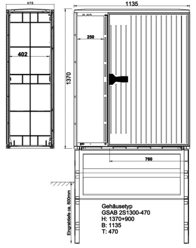 GSAB Elektrotechnik Verteilerschrank HxBxT:1300x1135x470 2S1300MDS1DS2-470