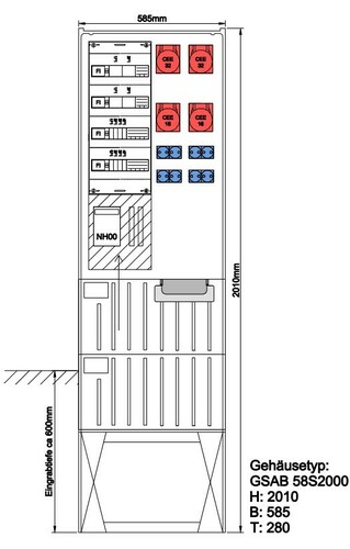 GSAB Elektrotechnik Festplatzverteiler HxBxT:2010x350x280 58S20FP2322168S