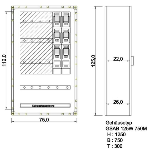 GSAB Elektrotechnik GfK-Wandschrank IP55 1250x750x300 125W750K2LSL2