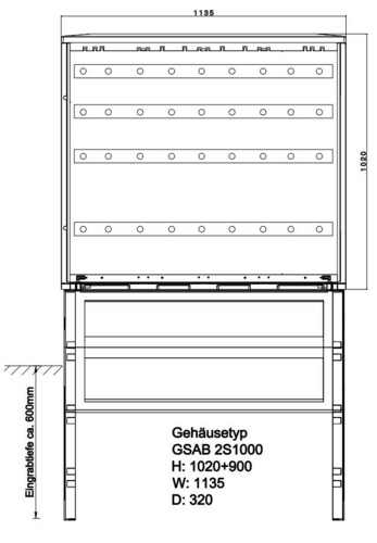 GSAB Elektrotechnik Normkabelverteilerschrank HxBxT:1000x1135x320 2S1000KPIMC