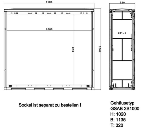 GSAB Elektrotechnik Normkabelverteilerschrank HxBxT:1000x1135x320 2S1000PIMC