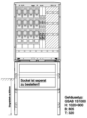 GSAB Elektrotechnik Normkabelverteilerschrank HxBxT:1000x805x320 1S1000K4LSL22LSL00