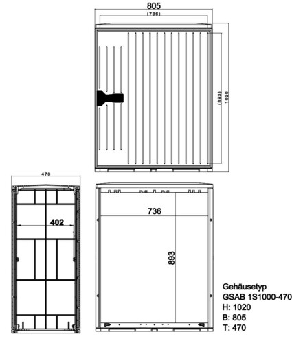 GSAB Elektrotechnik Normkabelverteilerschrank HxBxT:1020x805x470 1S1000-470MDS