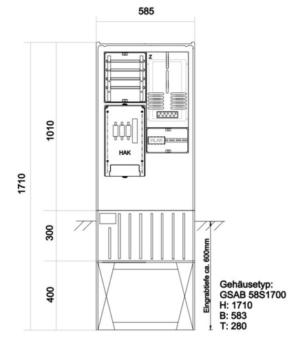 GSAB Elektrotechnik Zähleranschlußsäule 1 Zähler ohne TSG 12.00.1P11b