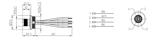 Bernstein Einbaustecker 0,8m Kabel 4-polig STECKER 4PM12M20ACOD