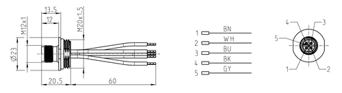Bernstein Einbaustecker 0,8m Kabel 5-polig STECKER 5PM12M20ACOD