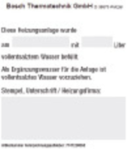 Bosch Thermotechnik Aufkleber Doku vollentsalztesWasser VES_S Bosch Thermotechnik Aufkleber Doku vollentsalztesWasser VES_S