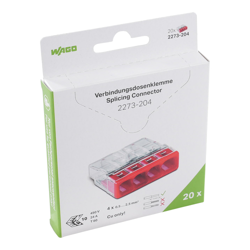 WAGO GmbH & Co. KG Verbindungsklemme Stecken max.2,5qmm transpar. 2273-204/995-020