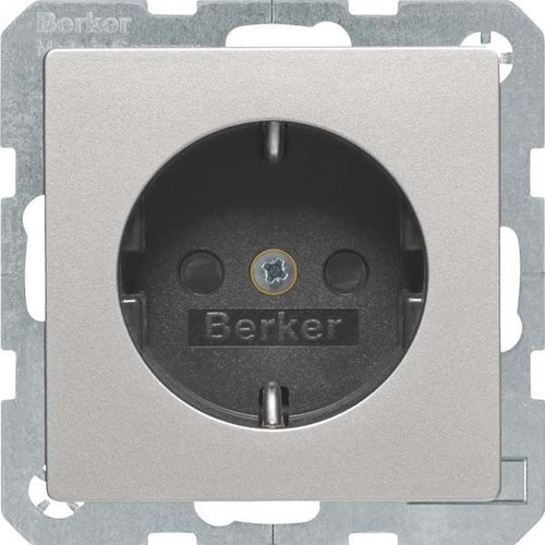 Berker SCHUKO-Steckdose alu/lack mit erh.BS+Klemmen 41236084