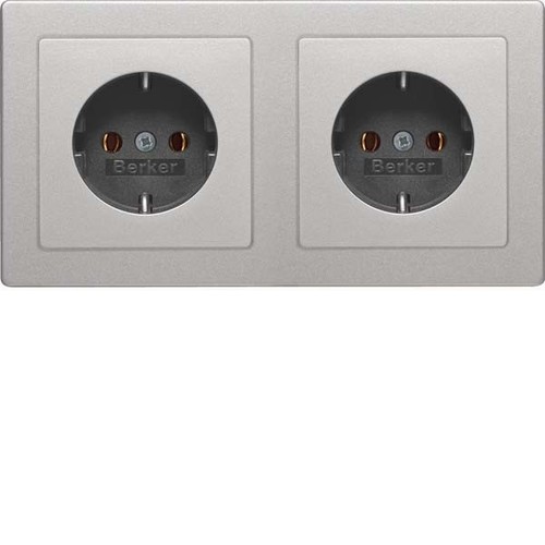 Berker SCHUKO-Steckdosenkombi. 2-fach alu/lack m.Rahmen 47206084