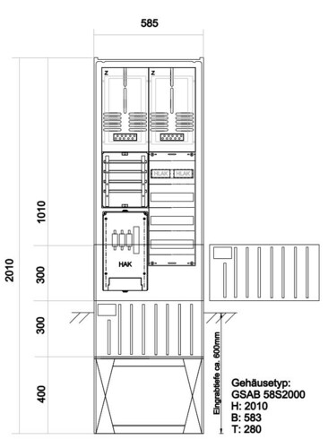 GSAB Elektrotechnik Zähleranschlußsäule EWE Netz (2Z/o.TSG) 39.00.1P21V4