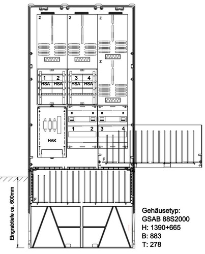 GSAB Elektrotechnik Zähleranschlußsäule eNetz Südhessen 48.88.1P41HSA