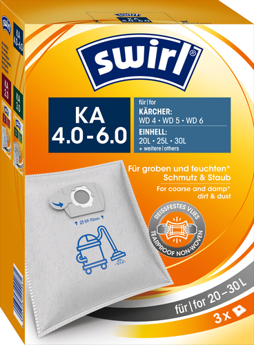 Swirl Staubbeutel Nass/Trocken für Kärcher/Einhell KA 4.0-6.0 (VE3) Swirl Staubbeutel Nass/Trocken für Kärcher/Einhell KA 4.0-6.0 (VE3)