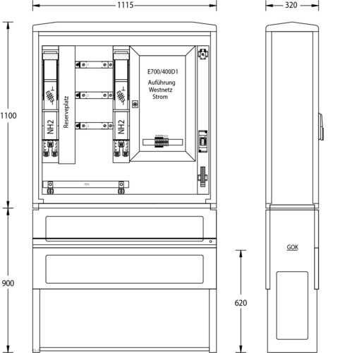 uesa Wandlermessung 1100x1115x320mm WMZWS400A700/400D1 W