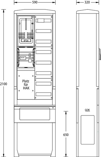 uesa Zähleranschlußsäule 2100x590x320mm ZAS-S-1-1VF Mitnetz