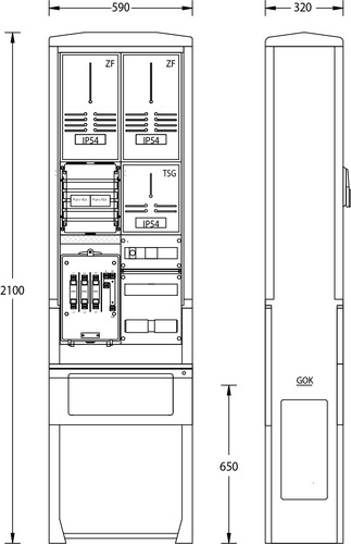 uesa Zähleranschlußsäule 2100x590x320mm ZAS-S-2-TSG Netze BW