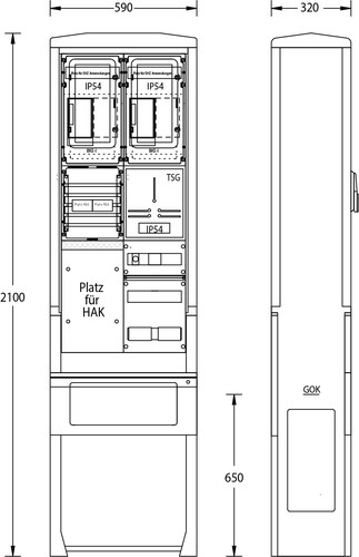uesa Zähleranschlußsäule 2100x590x320mm ZAS-S-2-TSG We.Weser