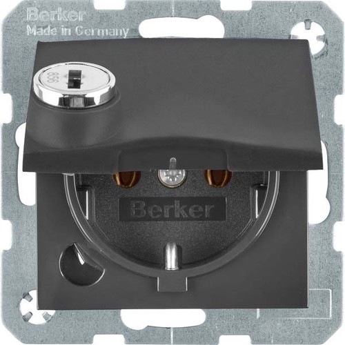 Berker SCHUKO-Steckdose anth/mt Steckklemme, Schloss 47631606