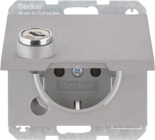 Berker SCHUKO-Steckdose alu/mt Steckklemme, Schloss 47637003