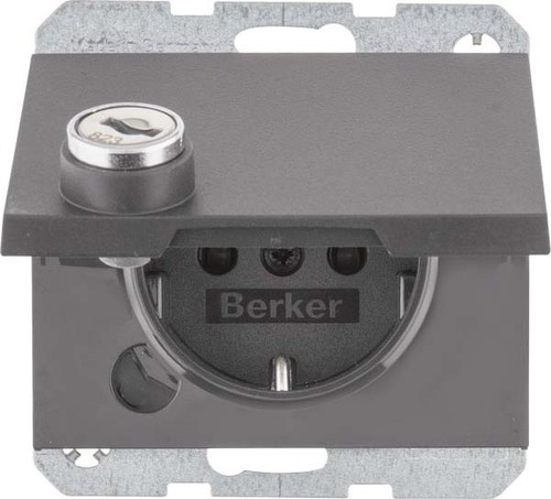 Berker SCHUKO-Steckdose anth/mt Steckklemme, Schloss 47637006