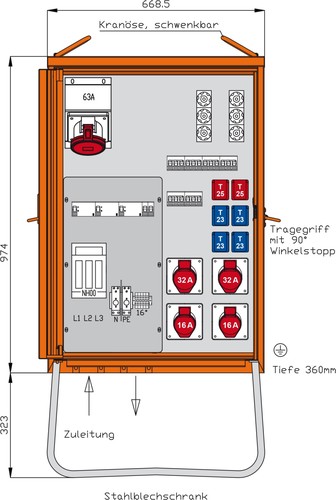 Walther Werke Verteilerschrank 55kVA,3RCD TypA, 8LS DEM80-V2