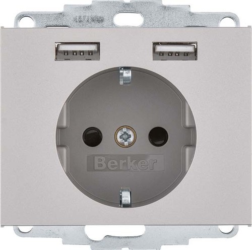Berker Steckdose SCHUKO/USB K.x, edelstahl 48037004