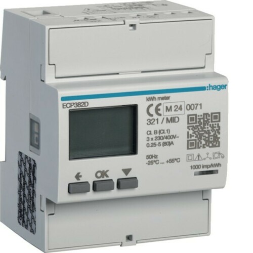 Hager Energiezähler 3phasig 80A, 4M, S0, MID ECP382D