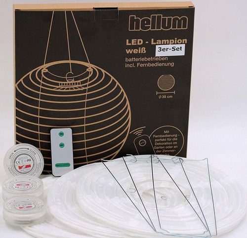 Hellum Lampion 3er Set weiß m.FB,Batt.Betrieb 523065