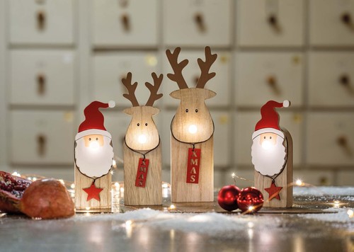 Hellum LED-Holz-Weihnachtsmann batteriebetrieben 524673