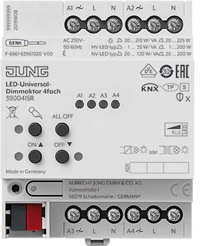 Jung KNX Universal-Dimmaktor LED, 4-fach ch, 4 TE 39004 1S R
