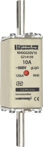 Mersen NH-Sicherungseinsatz SF Gr.0 gG 10A/500V KM NH0GG50V10