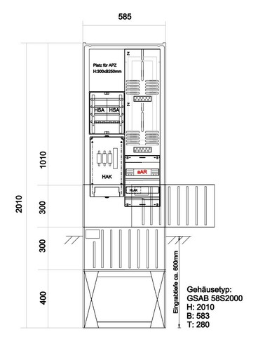 GSAB Elektrotechnik Zähleranschlusssäule 2 Zähler/ohne TSG 25.00.1P21-APZ