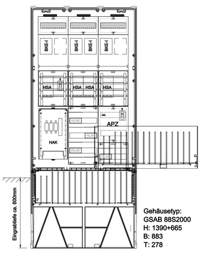 GSAB Elektrotechnik Zähleranschlusssäule 4 Zähler nach TAB 43.88.1P41ez