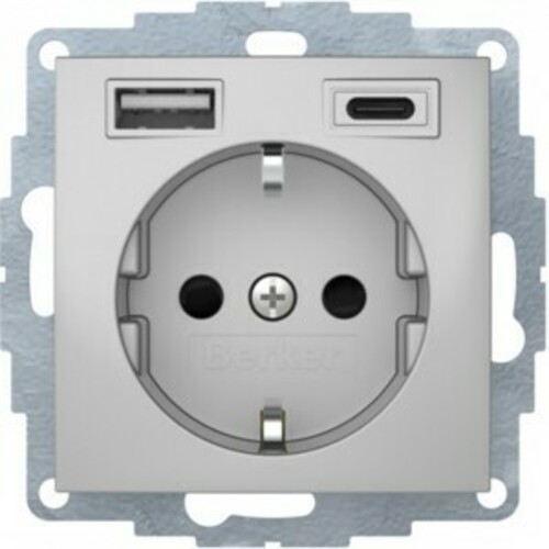 Berker Steckdose SCHUKO/USB aluminium matt, lackiert 48041404