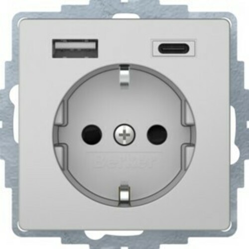 Berker Steckdose SCHUKO/USB aluminium samt, lackiert 48046084 Berker Steckdose SCHUKO/USB aluminium samt, lackiert 48046084