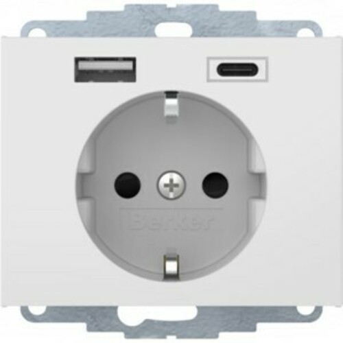Berker Steckdose SCHUKO/USB polarweiß glänzend 48047009 Berker Steckdose SCHUKO/USB polarweiß glänzend 48047009