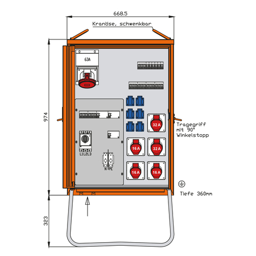 Walther Werke Verteilerschrank 69kVA,2 RCDs Typ B WV0430R1-ISO