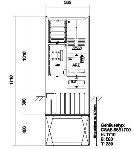 GSAB Elektrotechnik Zähleranschlusssäule 1Zähler ohne TSG 22.00.1P11b-APZ GSAB Elektrotechnik Zähleranschlusssäule 1Zähler ohne TSG 22.00.1P11b-APZ