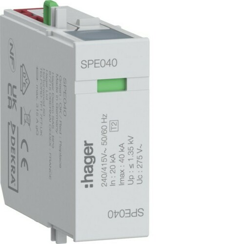 Hager Steckmodul L-N In 20kA Imax 40kA SPE040 Hager Steckmodul L-N In 20kA Imax 40kA SPE040